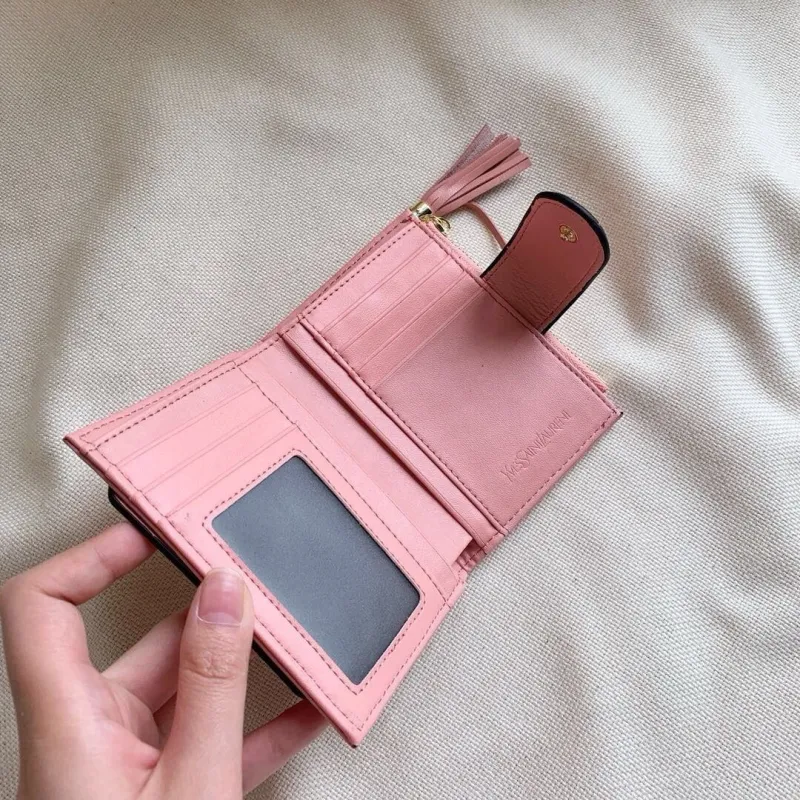 Yves Saint Laurent Pink Leather Compact Wallet - Image 6