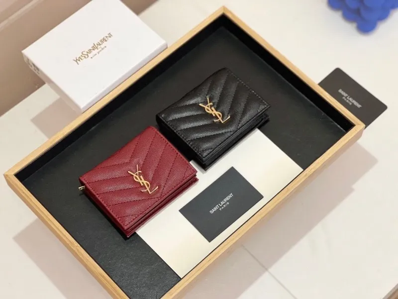 YSL Quilted Leather Wallets Black and Burgundy