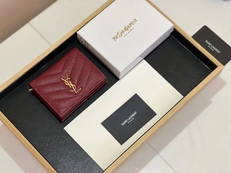 YSL Quilted Leather Wallets Black and Burgundy - Image 3
