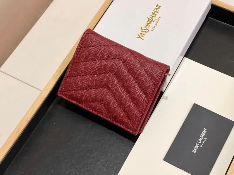 YSL Quilted Leather Wallets Black and Burgundy - Image 4