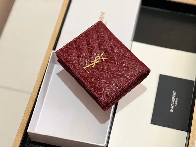 YSL Quilted Leather Wallets Black and Burgundy - Image 5