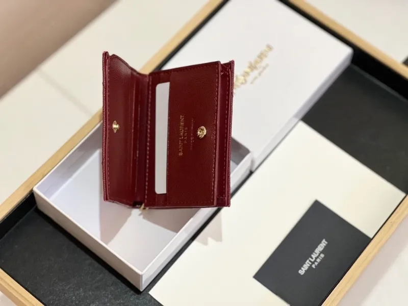 YSL Quilted Leather Wallets Black and Burgundy - Image 6