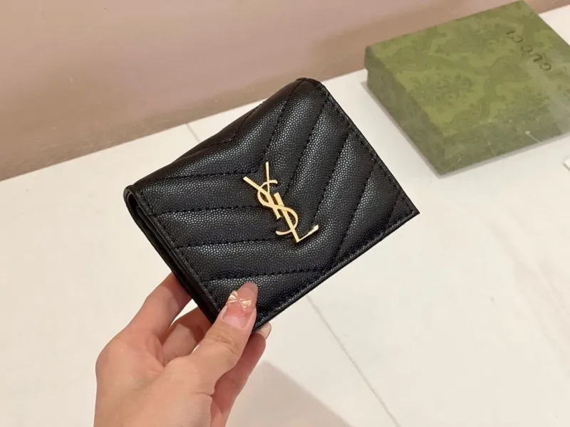 YSL Quilted Leather Wallets Black and Burgundy - Image 7