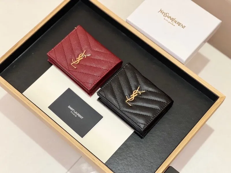 YSL Quilted Leather Wallets Black and Burgundy - Image 9
