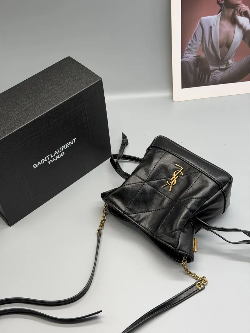 YSL Black Leather Mini Bucket Crossbody Bag - Image 3