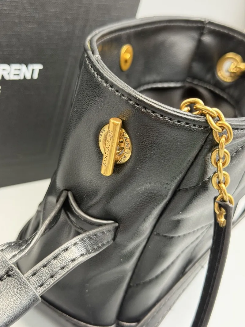 YSL Black Leather Mini Bucket Crossbody Bag - Image 9
