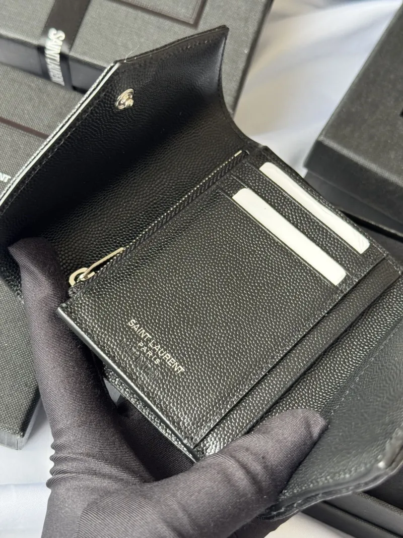 Saint Laurent Black Leather Compact Wallet - Image 6