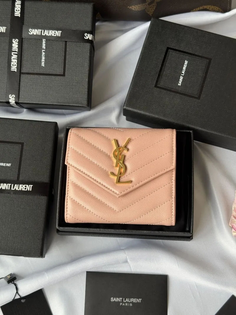 Saint Laurent Pink Leather Compact Wallet 45
