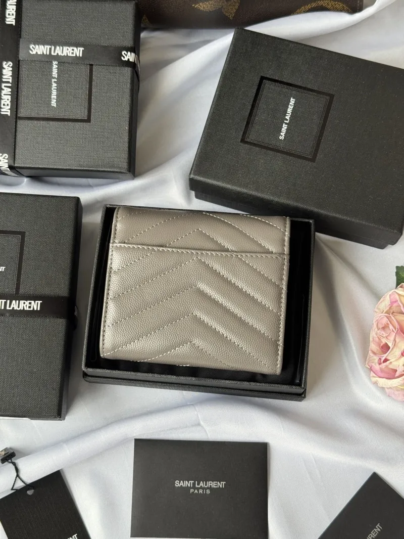 Alternative view of Saint Laurent Gray Quilted Compact Wallet