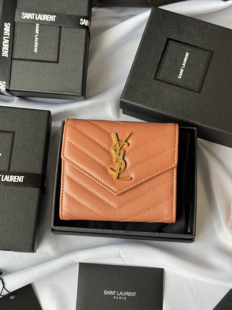 Saint Laurent Tan Leather Compact Wallet