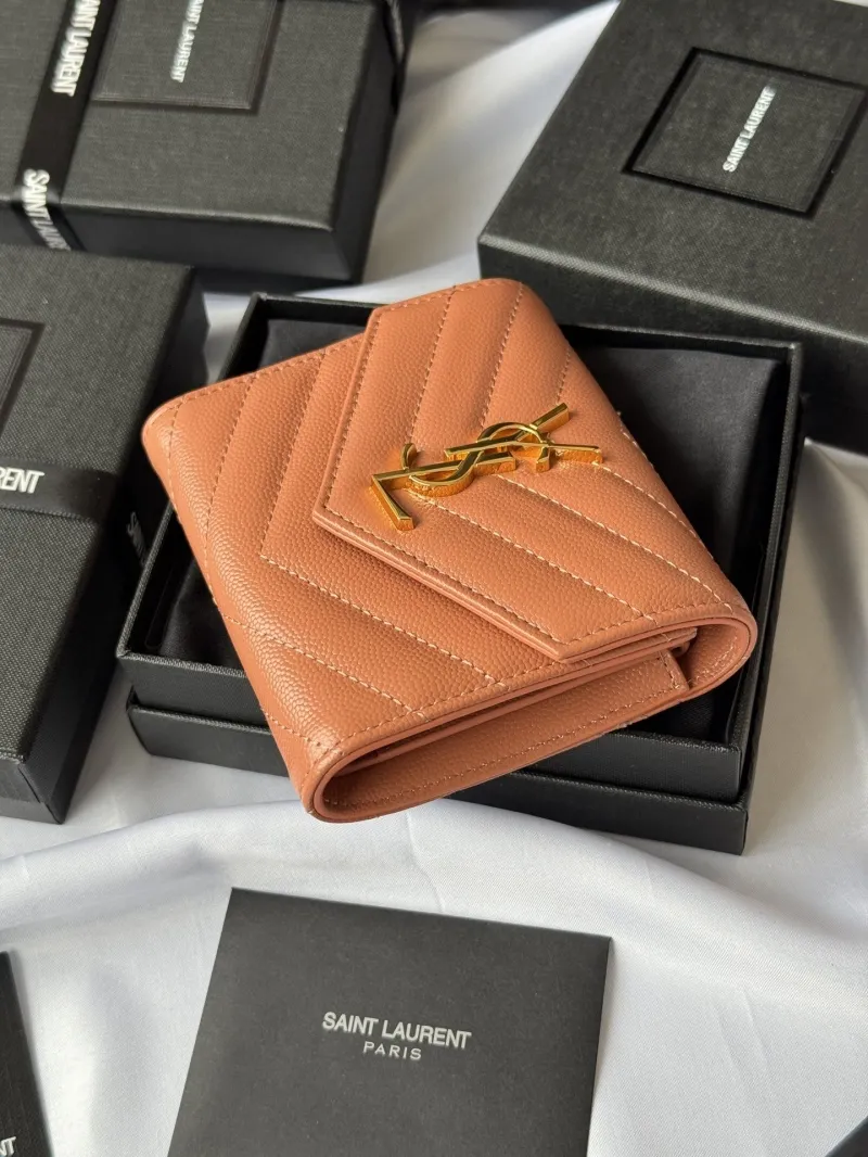 Saint Laurent Tan Leather Compact Wallet - Image 3