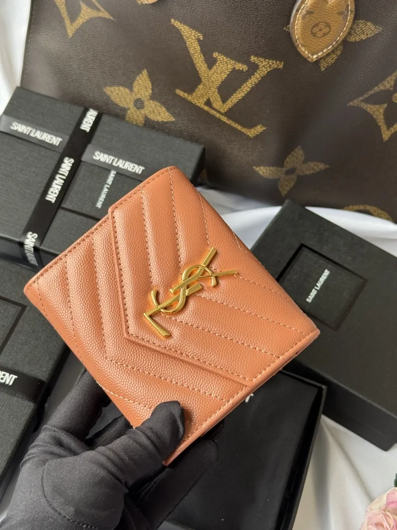 Saint Laurent Tan Leather Compact Wallet - Image 4