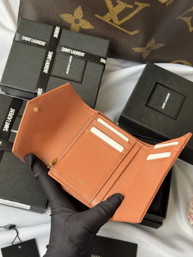 Saint Laurent Tan Leather Compact Wallet - Image 5