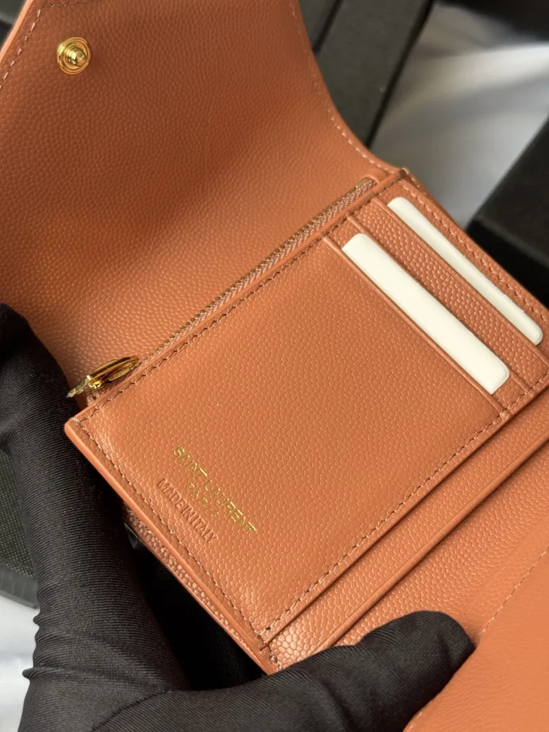 Saint Laurent Tan Leather Compact Wallet - Image 6