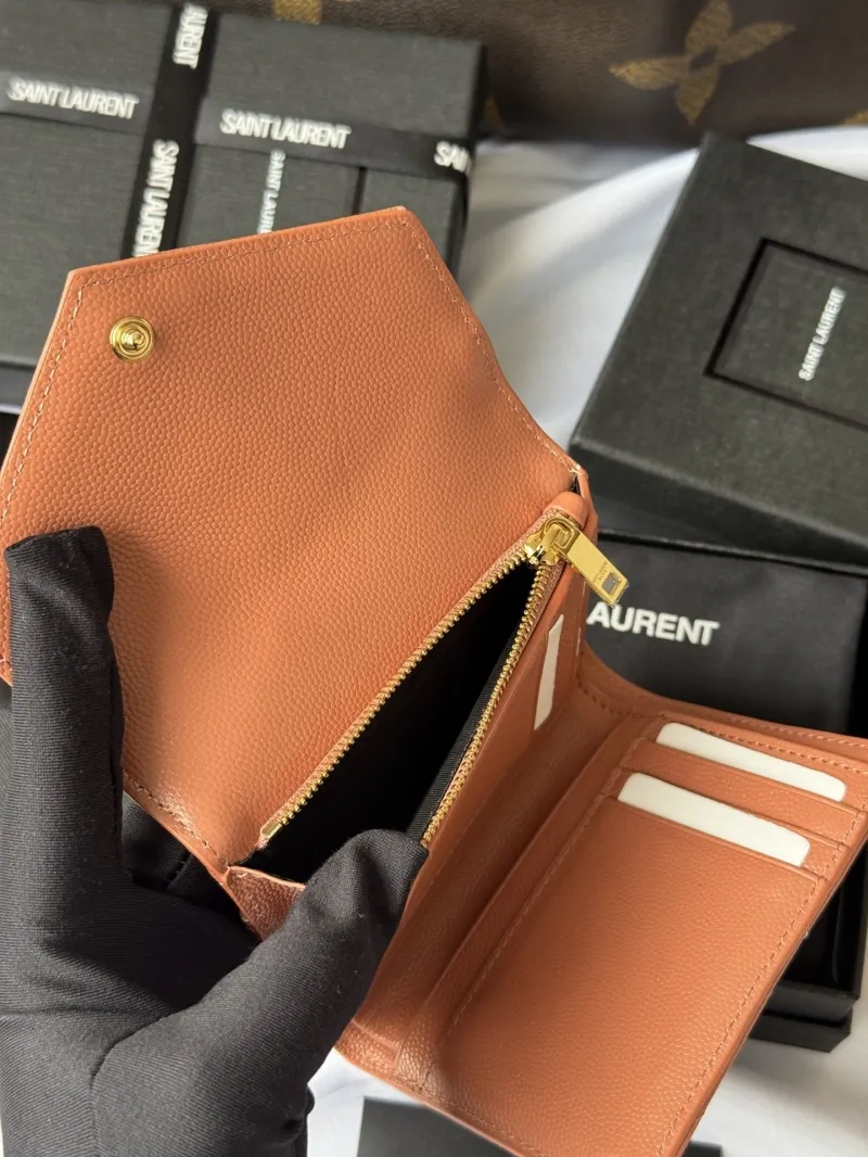 Saint Laurent Tan Leather Compact Wallet - Image 8