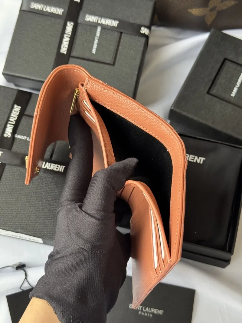 Saint Laurent Tan Leather Compact Wallet - Image 9