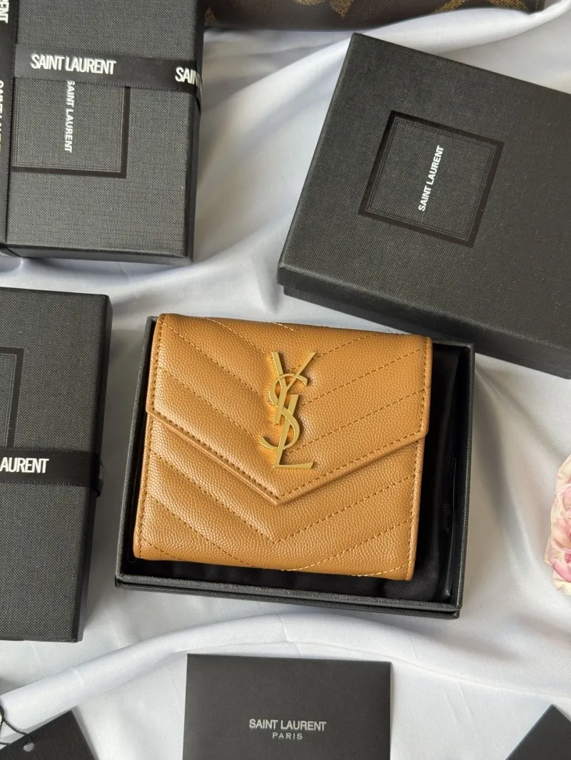 Saint Laurent Tan Leather Compact Wallet