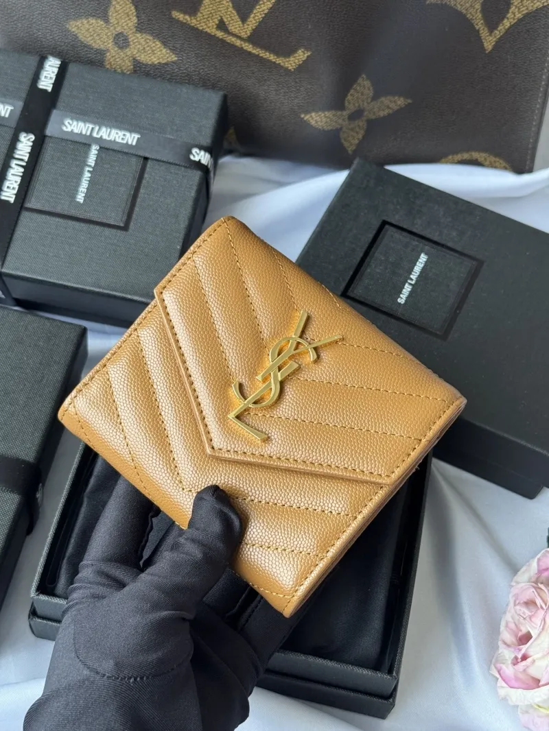 Saint Laurent Tan Leather Compact Wallet - Image 4