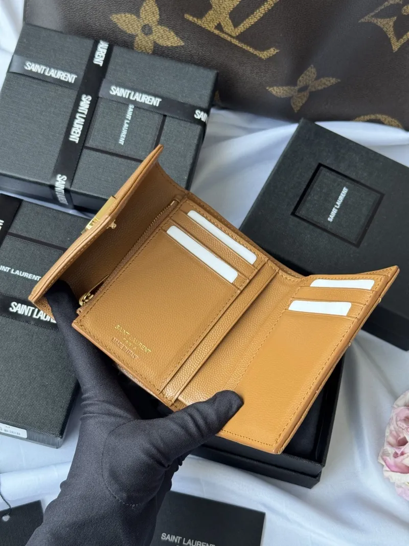 Saint Laurent Tan Leather Compact Wallet - Image 5