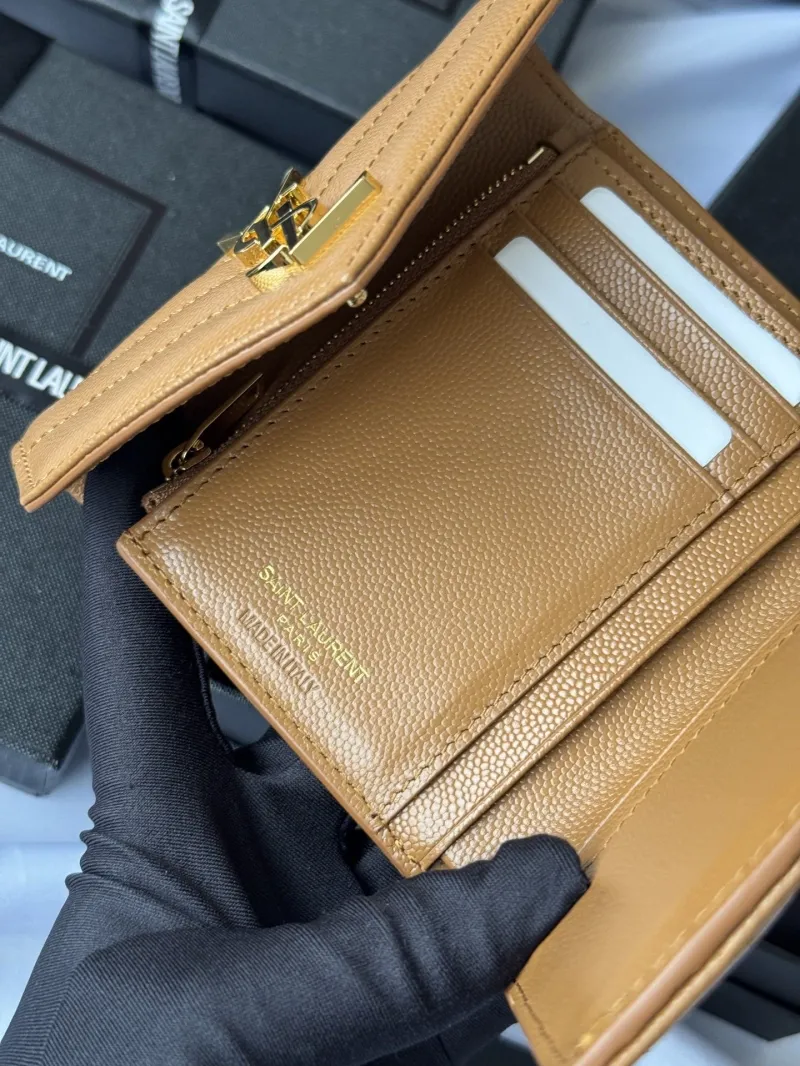 Saint Laurent Tan Leather Compact Wallet - Image 6