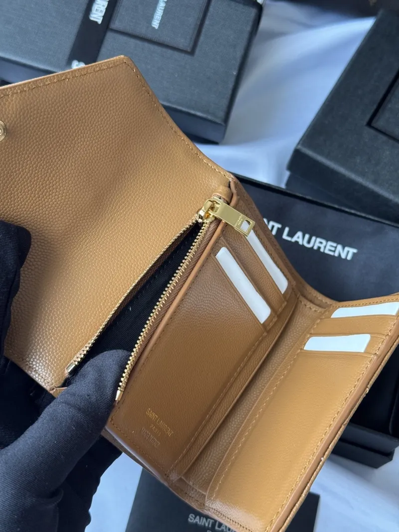 Saint Laurent Tan Leather Compact Wallet - Image 7