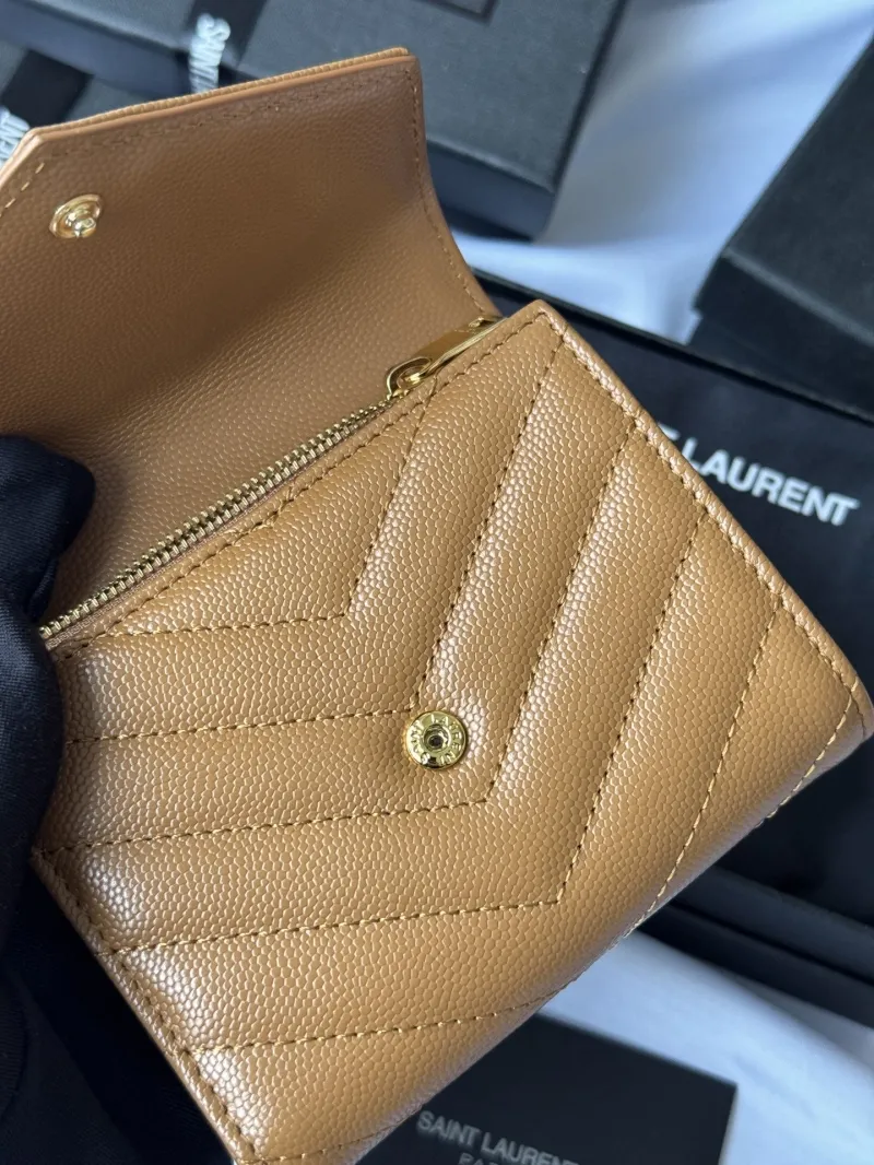 Saint Laurent Tan Leather Compact Wallet - Image 8