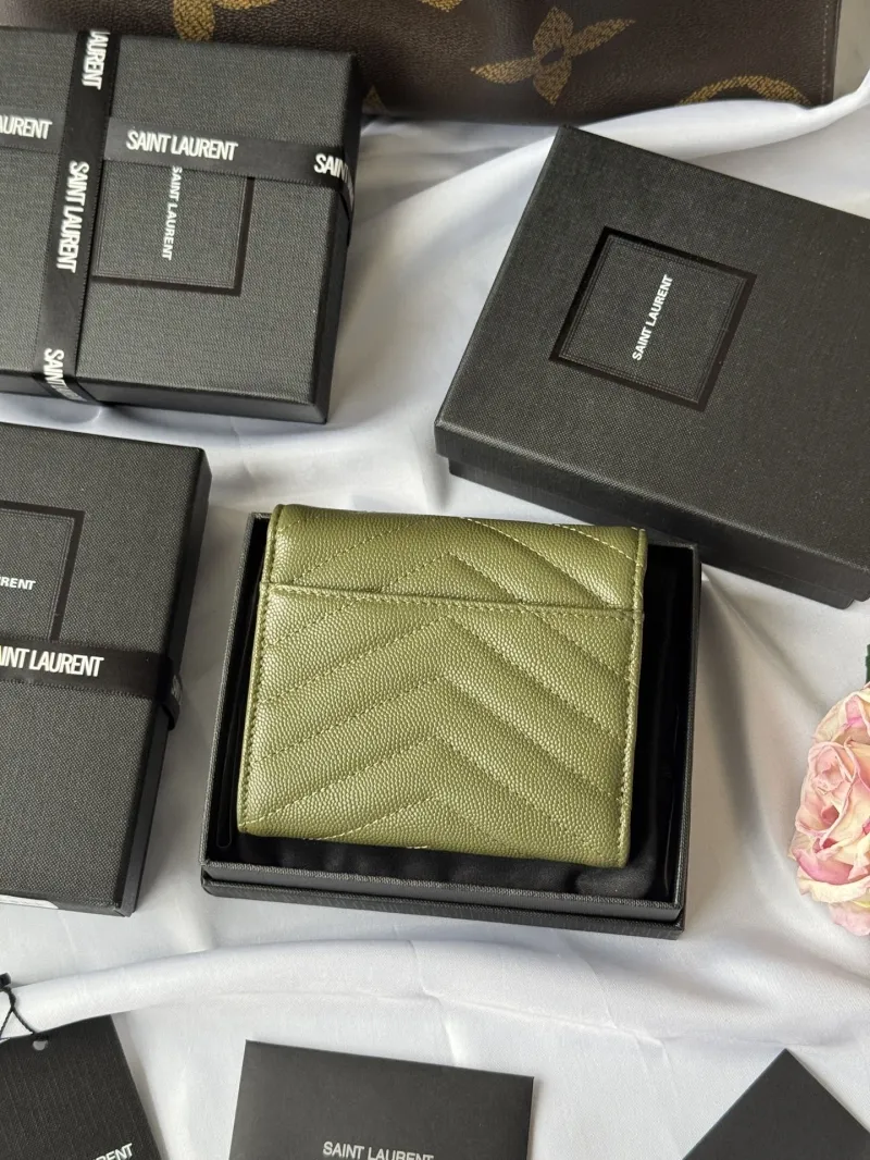 Alternative view of Saint Laurent Olive Green Quilted Compact Wallet