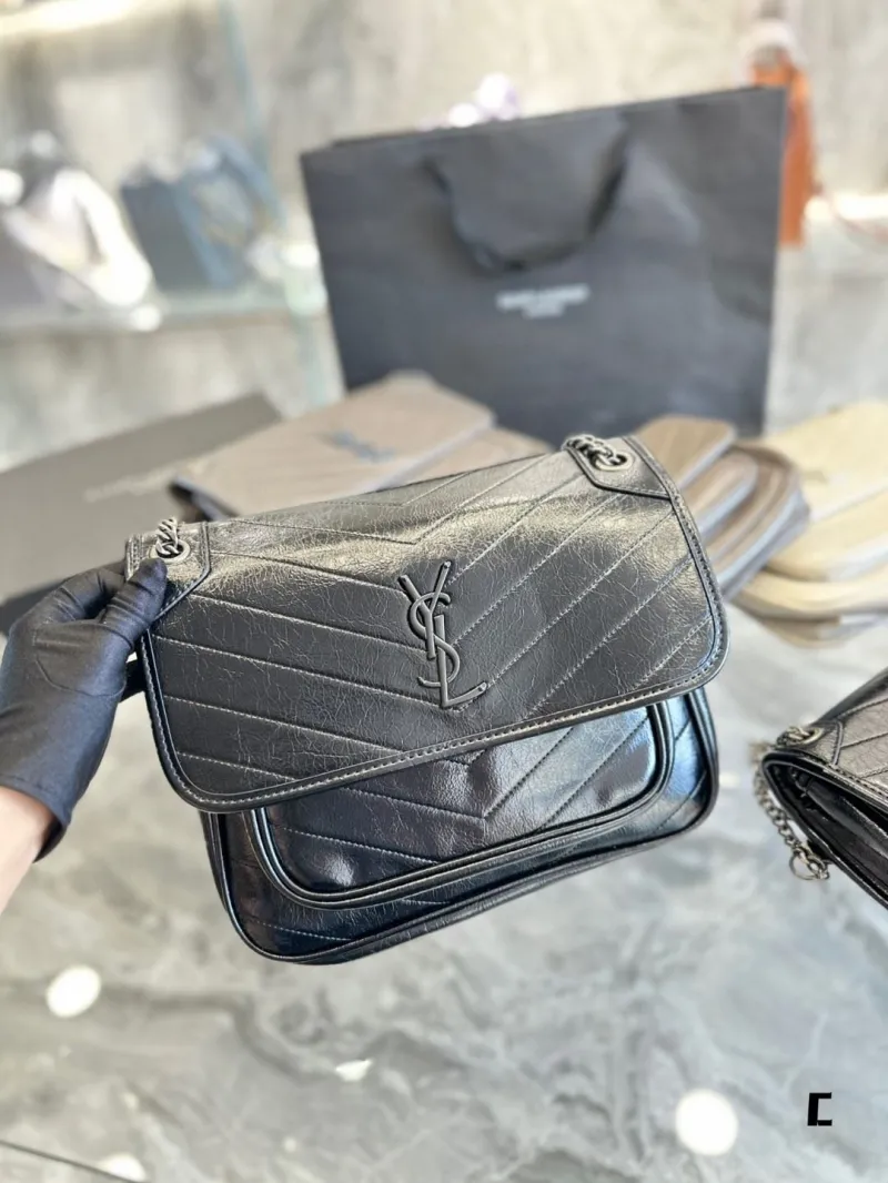 YSL Black Leather Chain Shoulder Bag 52