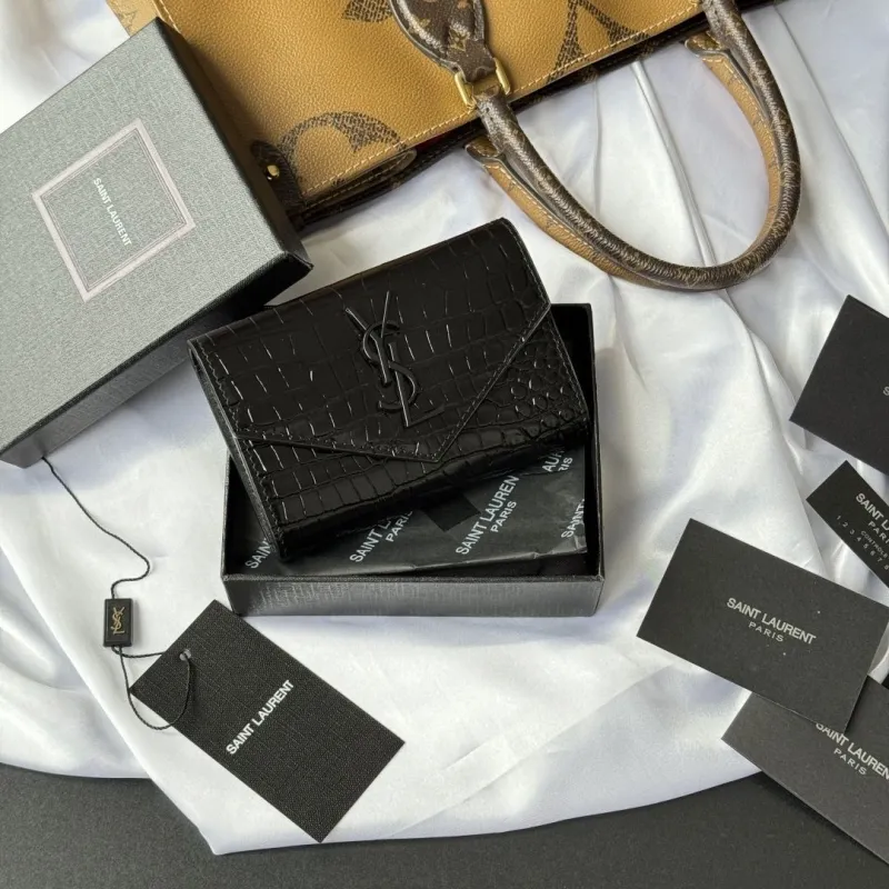 Saint Laurent Black Crocodile Embossed Wallet