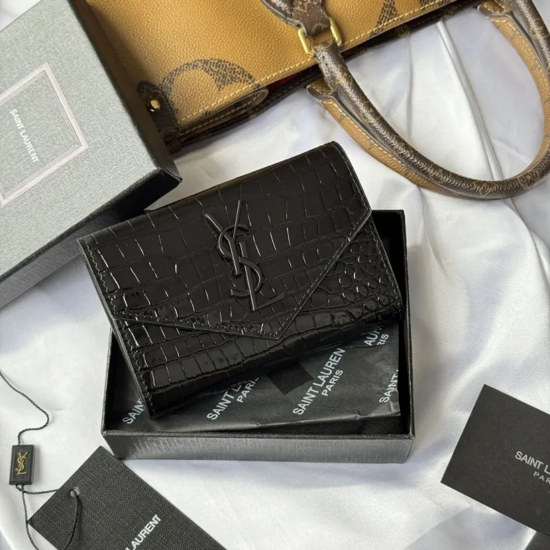 Alternative view of Saint Laurent Black Crocodile Embossed Wallet