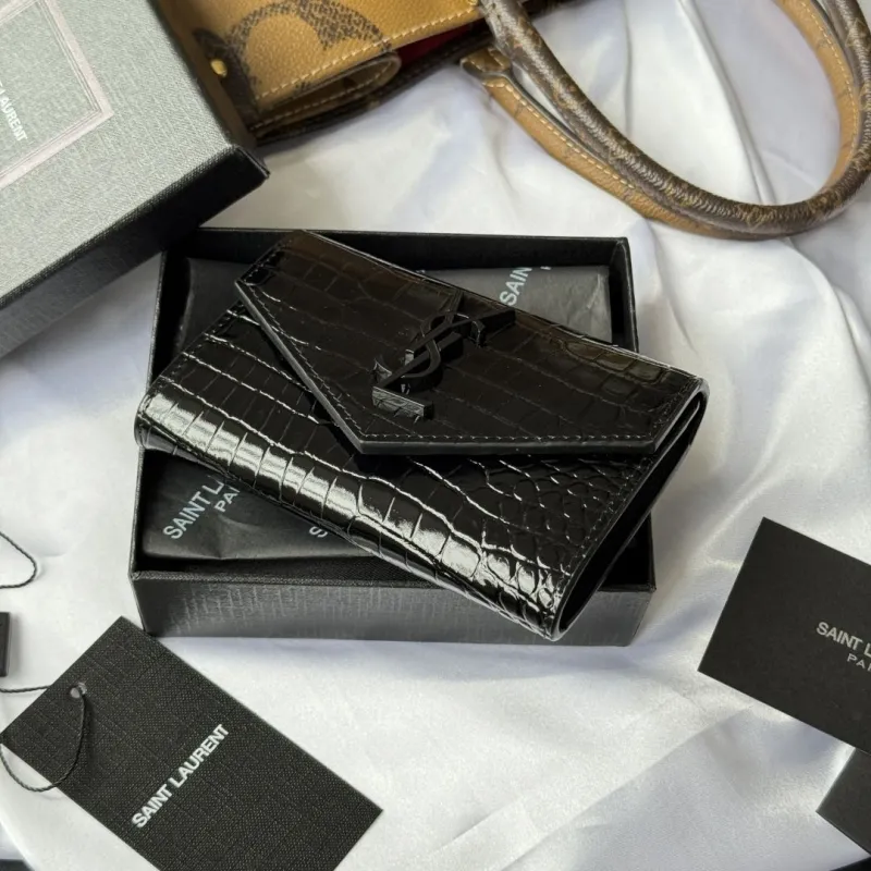 Saint Laurent Black Crocodile Embossed Wallet - Image 3