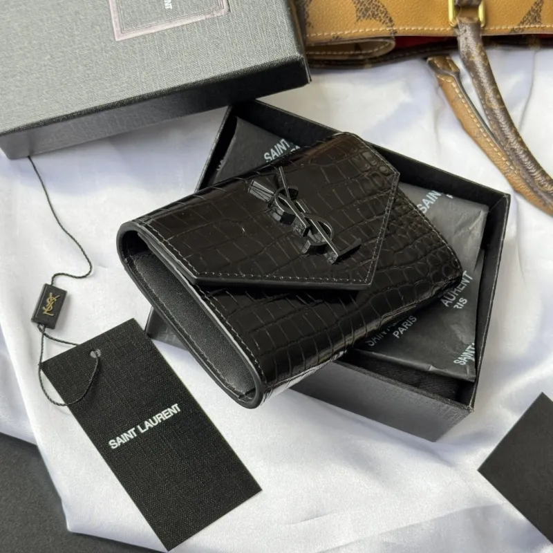 Saint Laurent Black Crocodile Embossed Wallet - Image 4