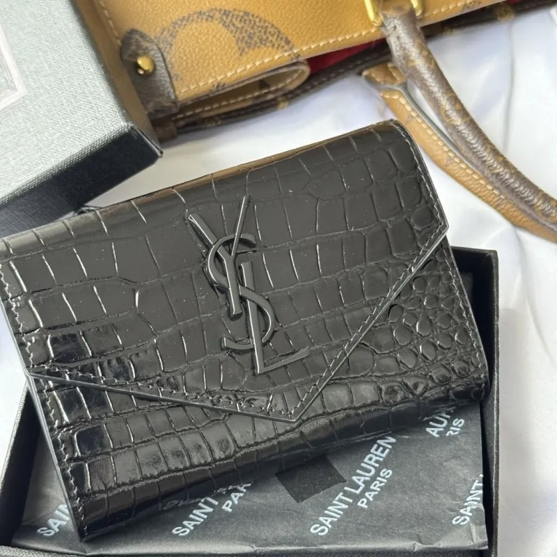 Saint Laurent Black Crocodile Embossed Wallet - Image 5