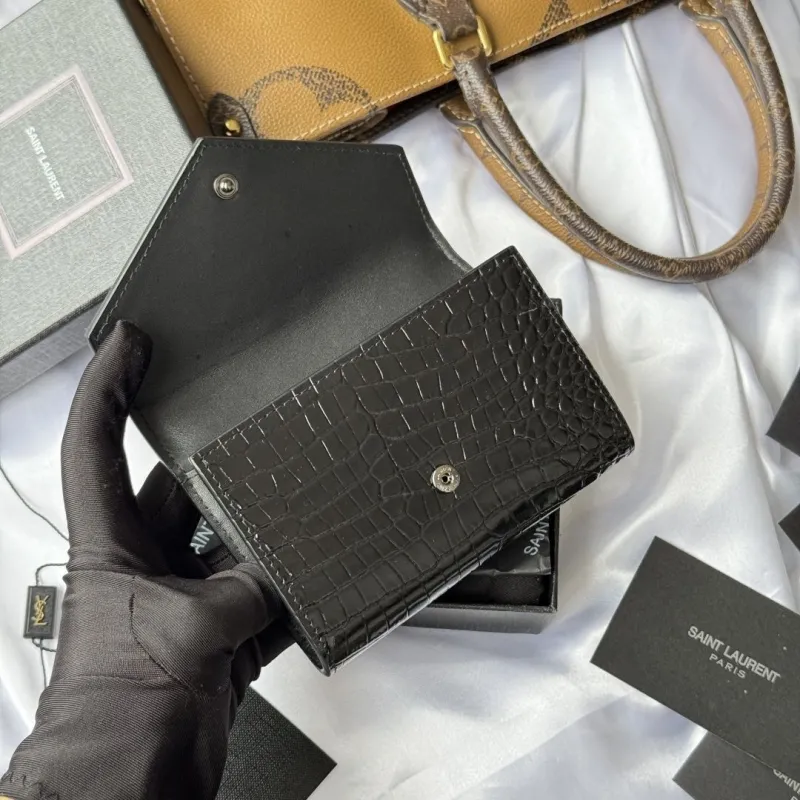 Saint Laurent Black Crocodile Embossed Wallet - Image 6