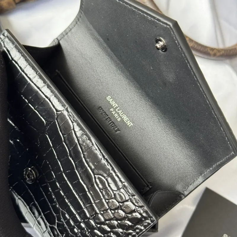 Saint Laurent Black Crocodile Embossed Wallet - Image 8