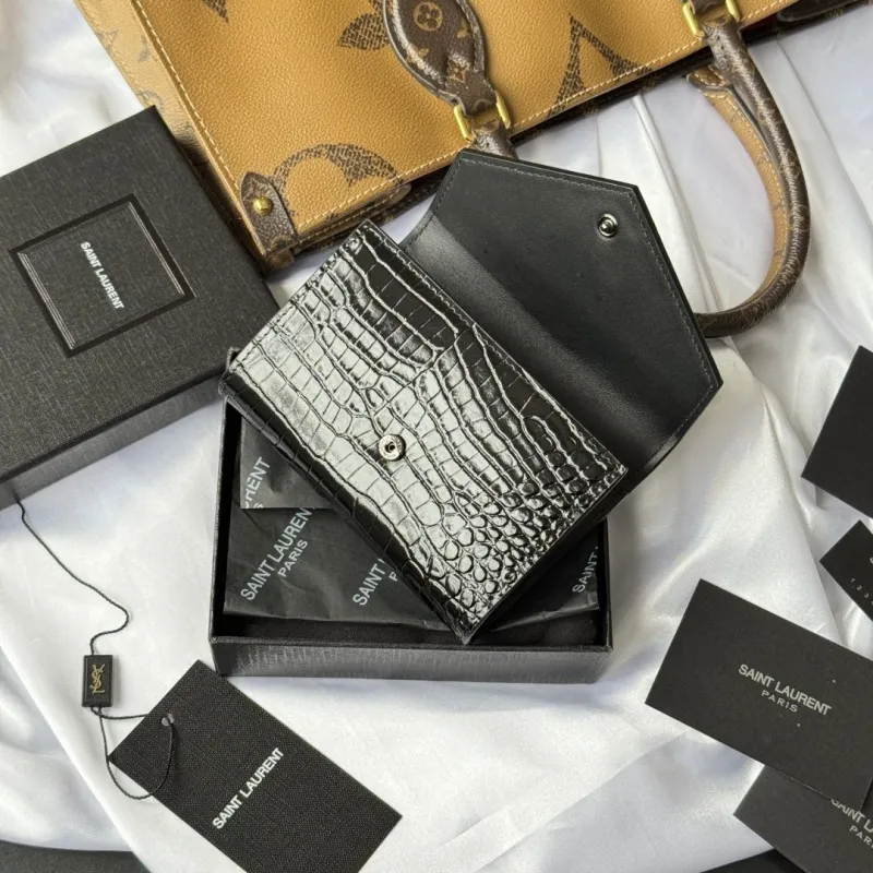 Saint Laurent Black Crocodile Embossed Wallet - Image 9