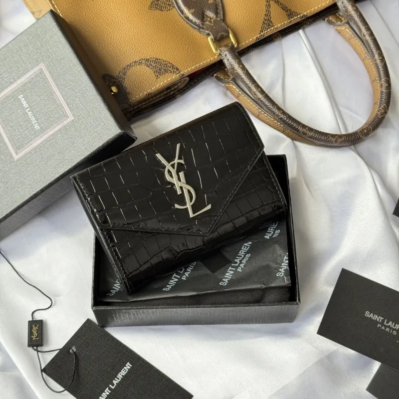 Alternative view of Saint Laurent Black Crocodile Embossed Wallet