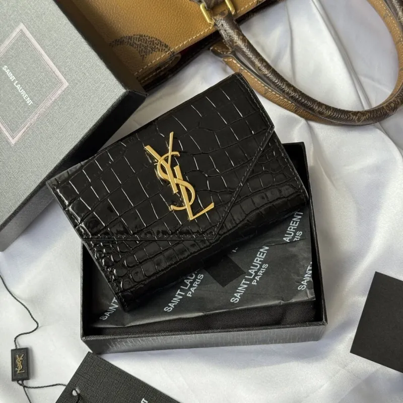 Alternative view of YSL Black Crocodile Embossed Leather Wallet