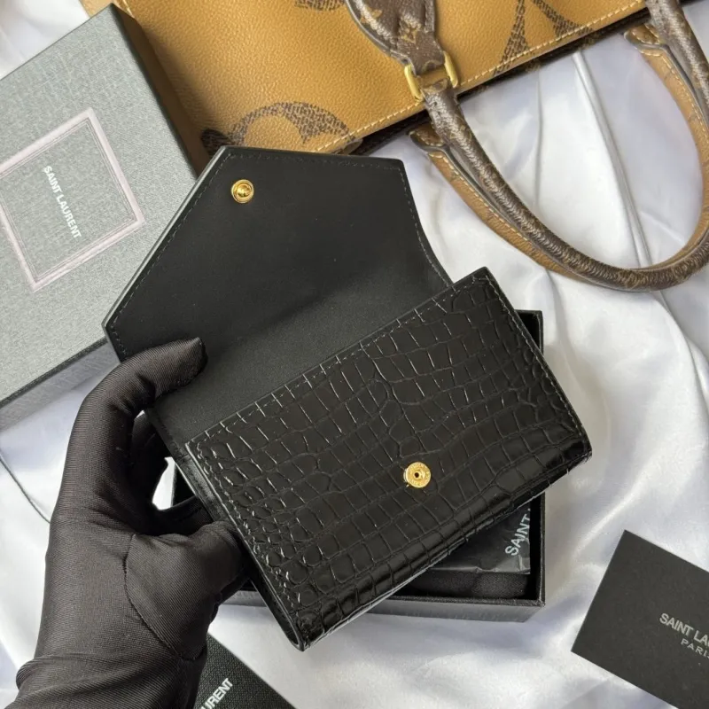 YSL Black Crocodile Embossed Leather Wallet - Image 7