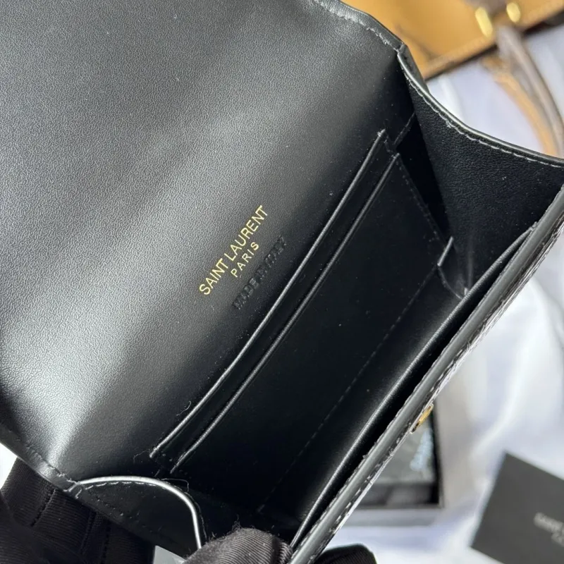 YSL Black Crocodile Embossed Leather Wallet - Image 9
