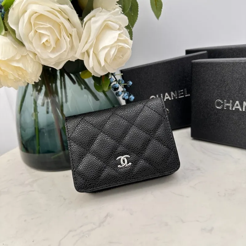 Chanel Black Zip Compact Wallet