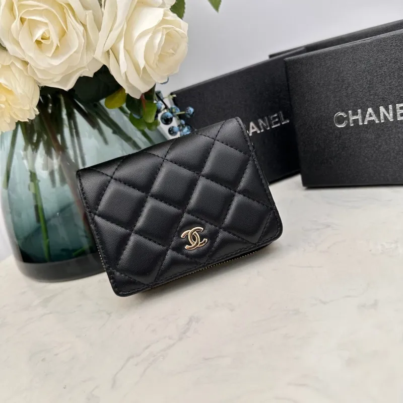 Chanel Black Quilted Zip Wallet