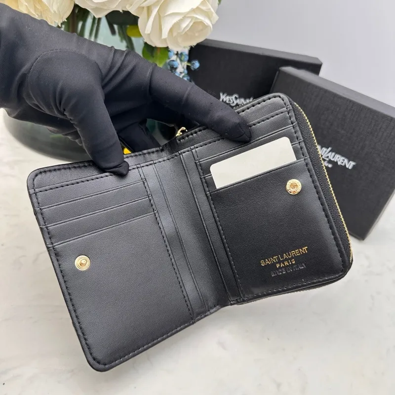 YSL Black Quilted Zip Wallet 64 - Image 8