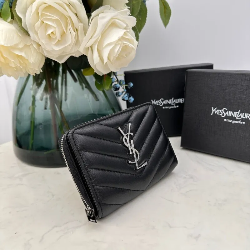 Alternative view of YSL Black Quilted Zip Compact Wallet
