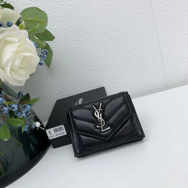YSL Black Quilted Mini Wallet 6868