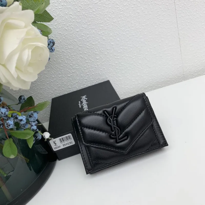 YSL Black Leather Mini Wallet 6868