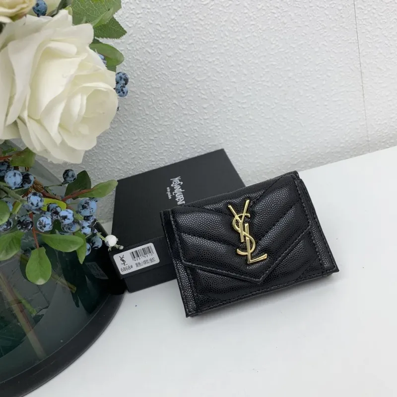 YSL Black Leather Card Wallet 6868