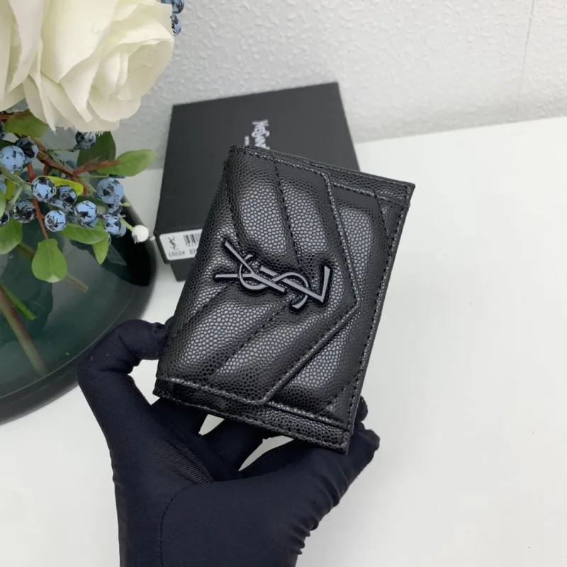 YSL Black Leather Card Holder Wallet 6868 - Image 3