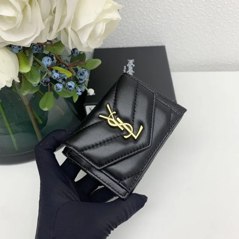 YSL Black Quilted Small Leather Wallet - Image 3