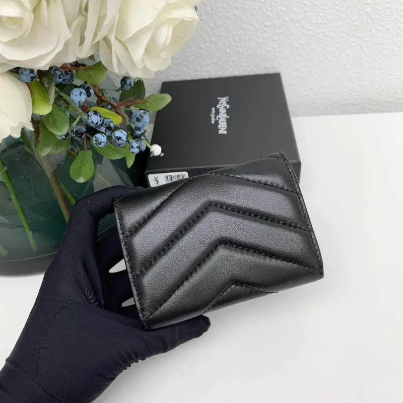 YSL Black Quilted Small Leather Wallet - Image 4